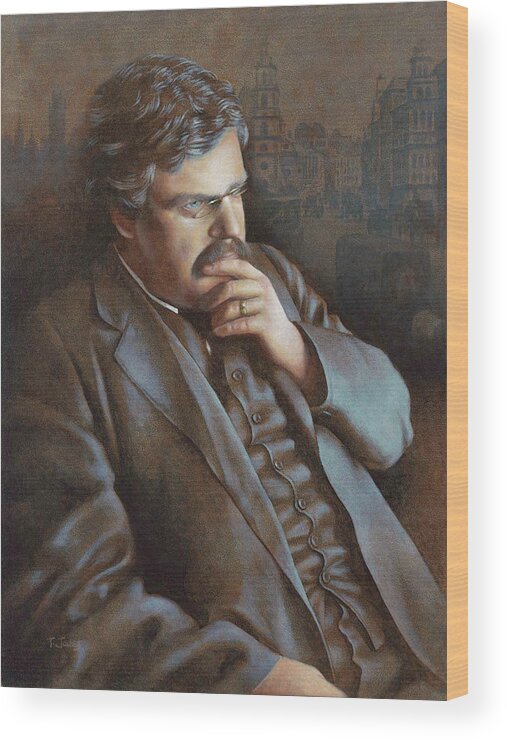 G.k. Chesterton Wood Print featuring the painting Astonished at the World by Timothy Jones