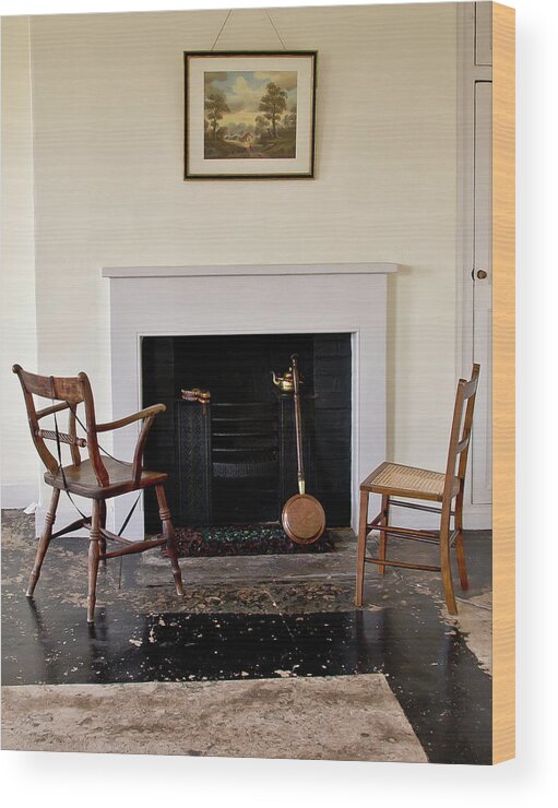 Fireplace Wood Print featuring the photograph At the cold fireplace. by Elena Perelman