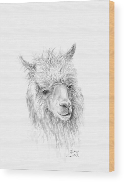 Llama Art Wood Print featuring the drawing Audra by Kristin Llamas