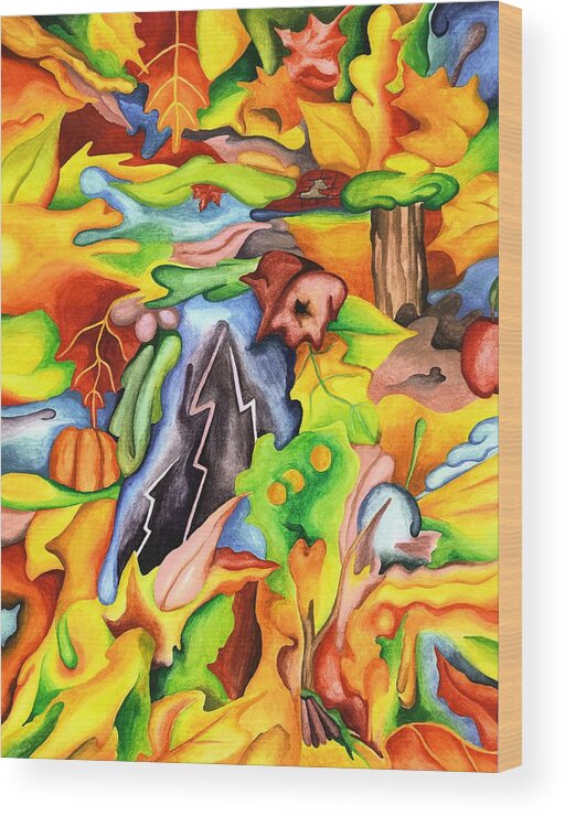 Abstract Wood Print featuring the painting Autumn Abstraction I by Robert Morin