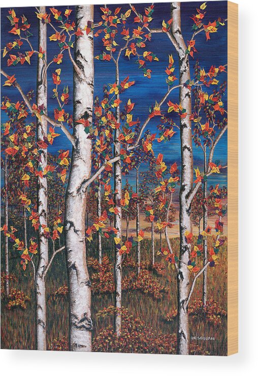 Acrylic Wood Print featuring the painting Autumn Birch Forest by Lori Sutherland