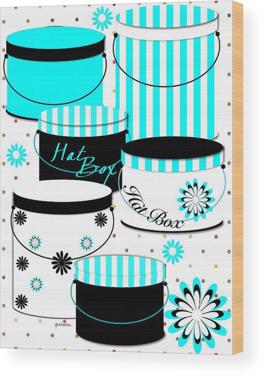 Blue Wood Print featuring the digital art Baby Blue Hatboxes by Yolanda Holmon