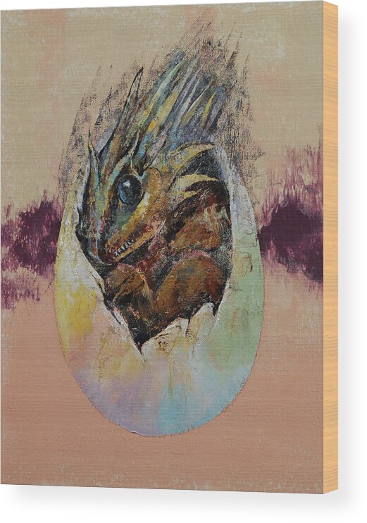 Michael Creese Wood Print featuring the painting Baby Dragon by Michael Creese