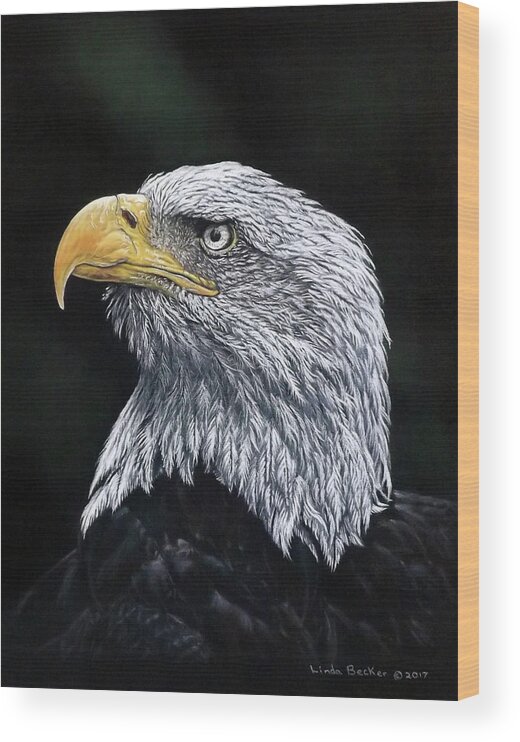 Bald Eagle Wood Print featuring the pastel Bald Eagle by Linda Becker