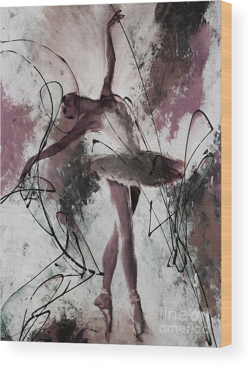 Ballerina Wood Print featuring the painting Ballerina Dance painting 0032 by Gull G