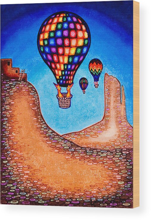 Cats Wood Print featuring the drawing Balloon Kats by Laurie Tietjen