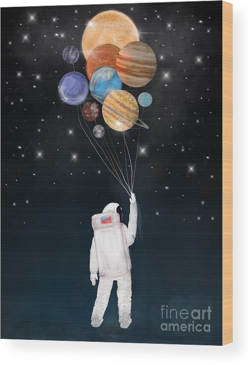 Space Wood Print featuring the painting Balloon Universe by Bri Buckley