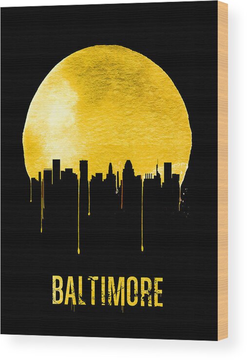 Baltimore Wood Print featuring the painting Baltimore Skyline Yellow by Naxart Studio