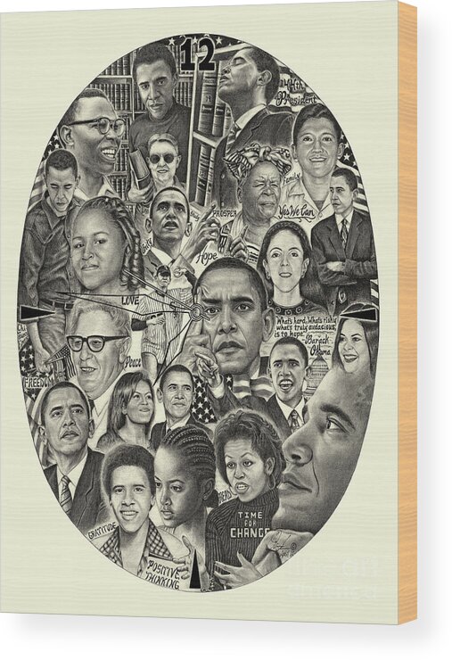 Barackobamaart Wood Print featuring the drawing Barack Obama- Time For Change by Omoro Rahim