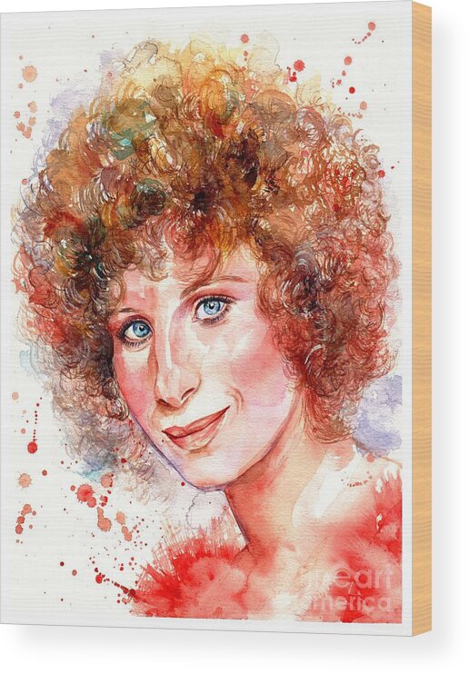 Barbra Wood Print featuring the painting Barbra Streisand portrait by Suzann Sines