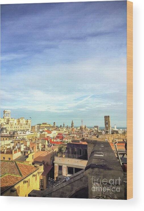 Barcelona Wood Print featuring the photograph Barcelona Rooftops by Colleen Kammerer