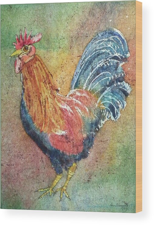 Animal Wood Print featuring the painting Barnyard Rooster by Ann Nunziata