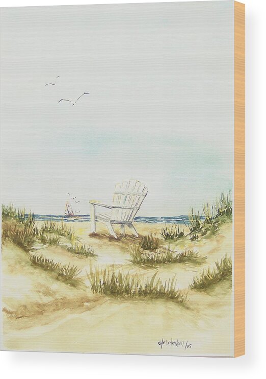 Beach Chair Relaxing Chair Dune Wood Print featuring the painting Beach Chair by Miroslaw Chelchowski