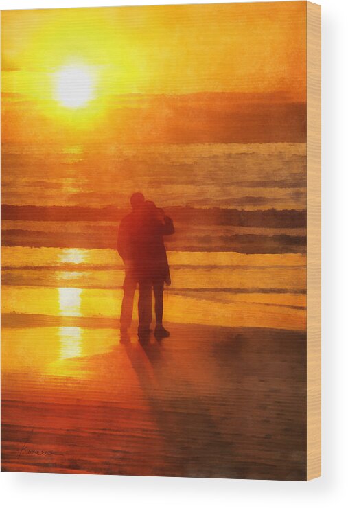 Sun Wood Print featuring the digital art Beach Sunrise Love by Frances Miller