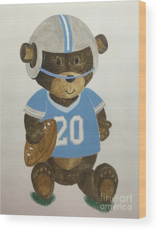 Kids Wood Print featuring the painting Benny bear football by Tamir Barkan