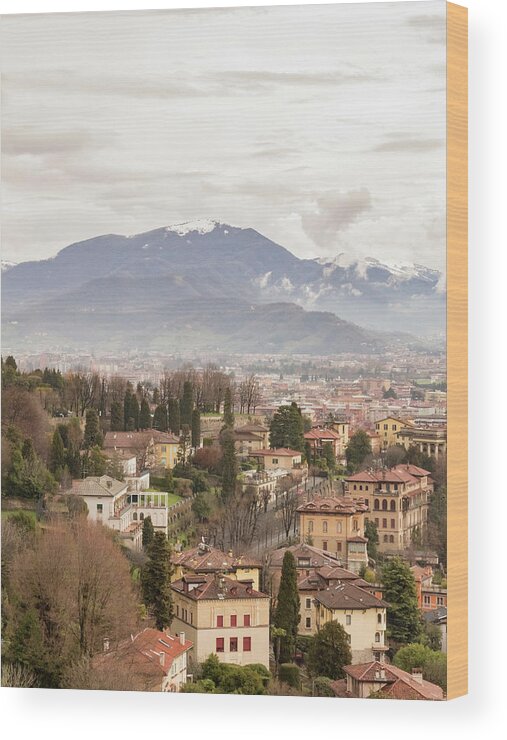 Bergamo Wood Print featuring the photograph Bergamo and the Mountains by Pavel Melnikov