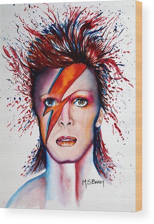 David Bowie Wood Print featuring the painting Bi Bi Bowie by Maria Barry