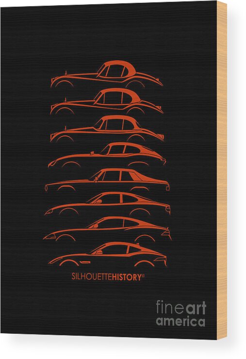 Sports Cars Wood Print featuring the digital art Big Cat Coupe SilhouetteHistory by Gabor Vida