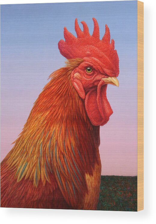 Rooster Wood Print featuring the painting Big Red Rooster by James W Johnson