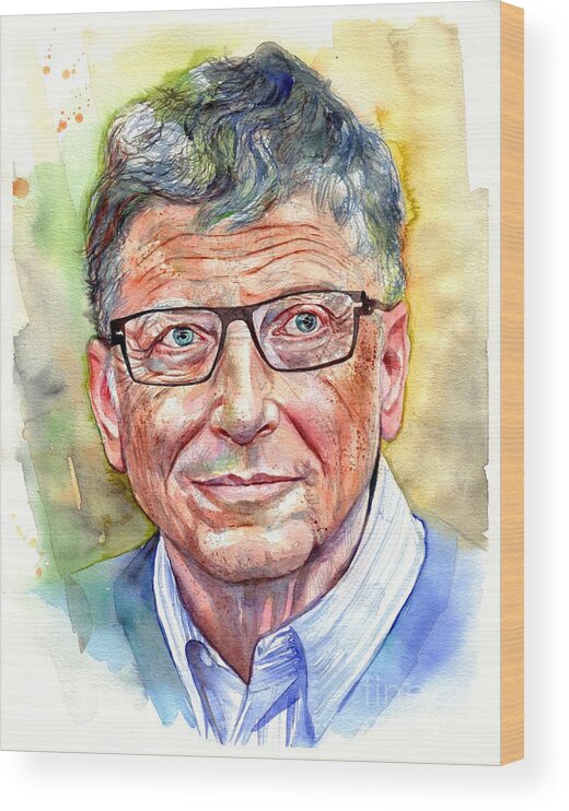Bill Wood Print featuring the painting Bill Gates portrait by Suzann Sines