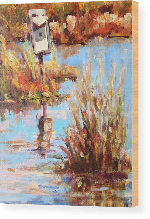 Marsh Wood Print featuring the painting Birdbox on the Marsh by Barbara Hageman