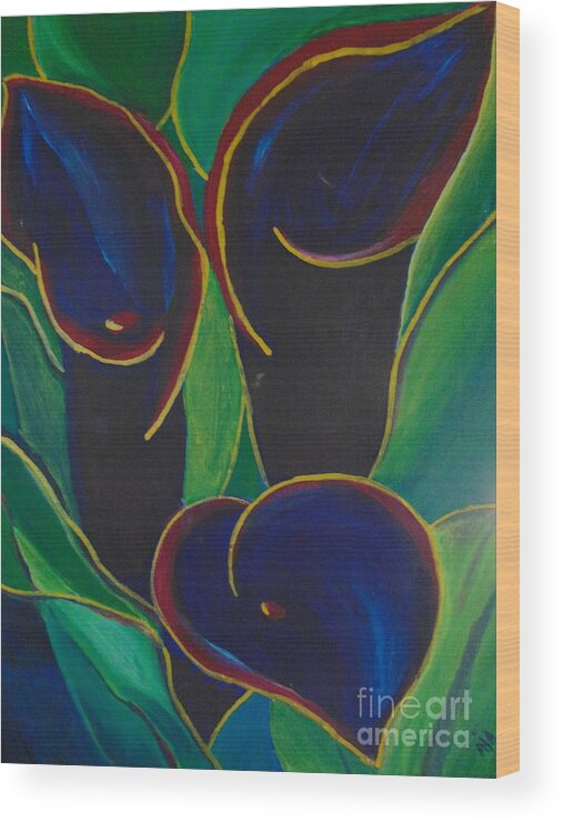 Flowers Wood Print featuring the painting Black Beauty by Saundra Johnson