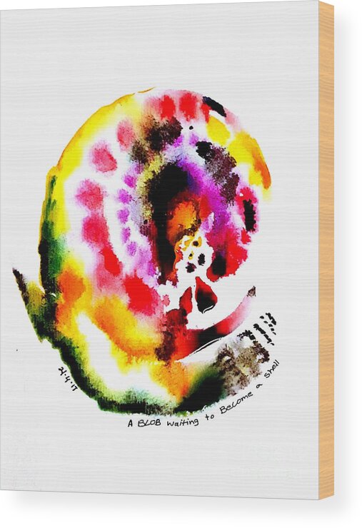 Watercolor Blob Bright Colors Wood Print featuring the painting Blob by Saliha Khanum