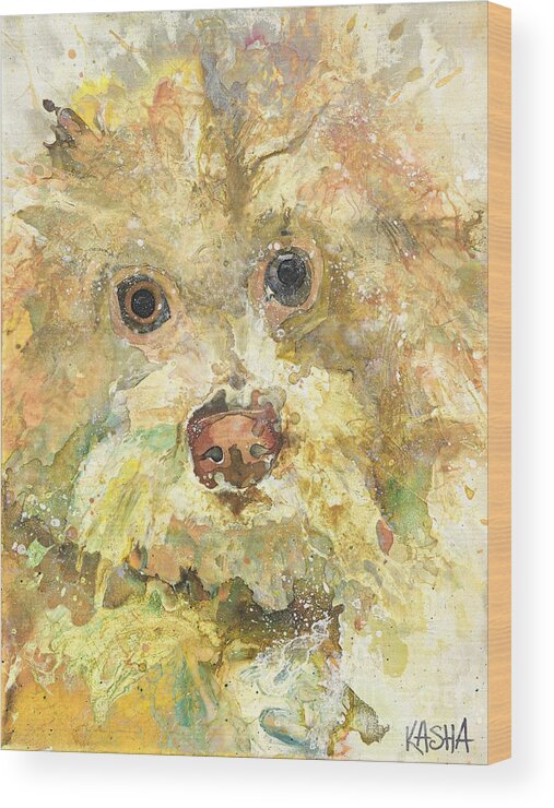 Shaggy Dog Painting Wood Print featuring the painting Blow-Out by Kasha Ritter