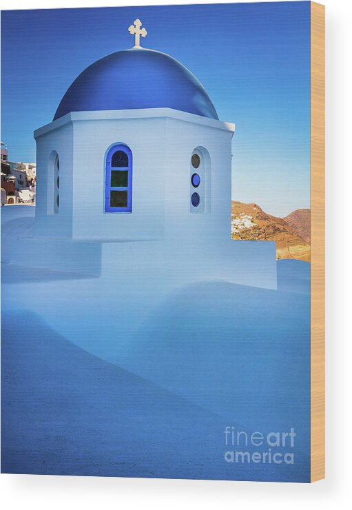 Aegean Sea Wood Print featuring the photograph Blue Domed Chapel by Inge Johnsson