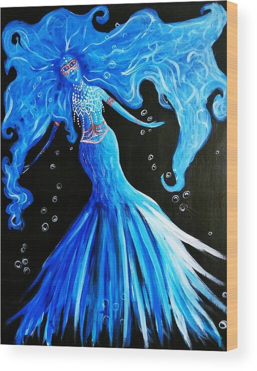 Goddess Wood Print featuring the painting Blue Goddess by Artist Jamari