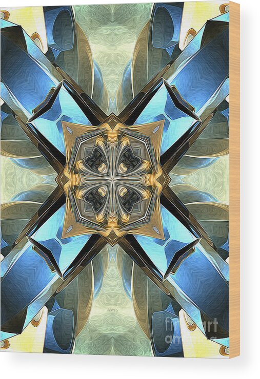 Blue Wood Print featuring the digital art Blue, Green And Gold Abstract by Phil Perkins