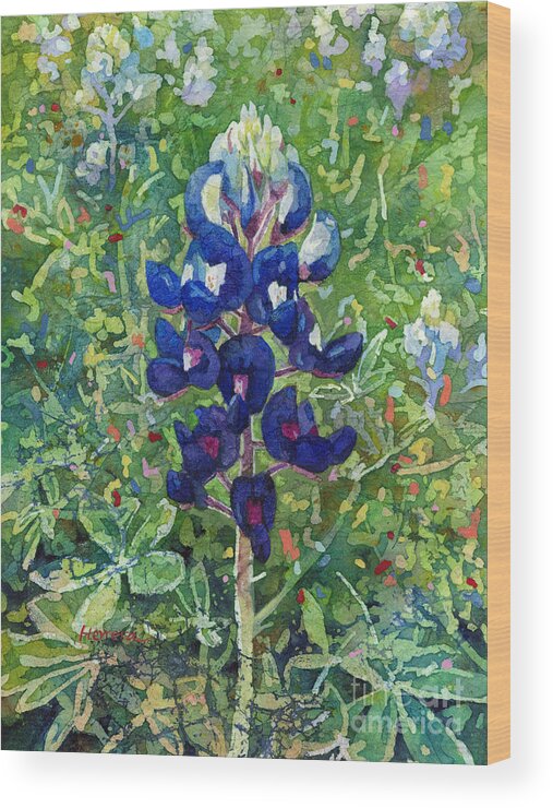 Bluebonnet Wood Print featuring the painting Blue in Bloom 2 by Hailey E Herrera