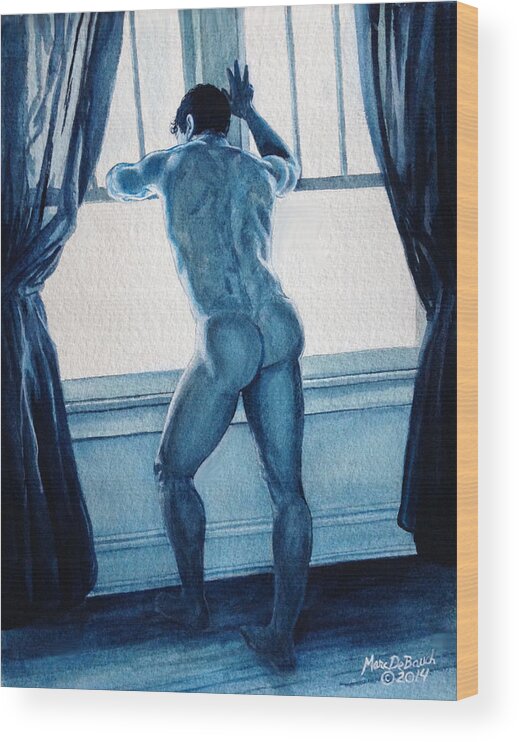 Male Nude Wood Print featuring the painting Blue Nude by Marc DeBauch