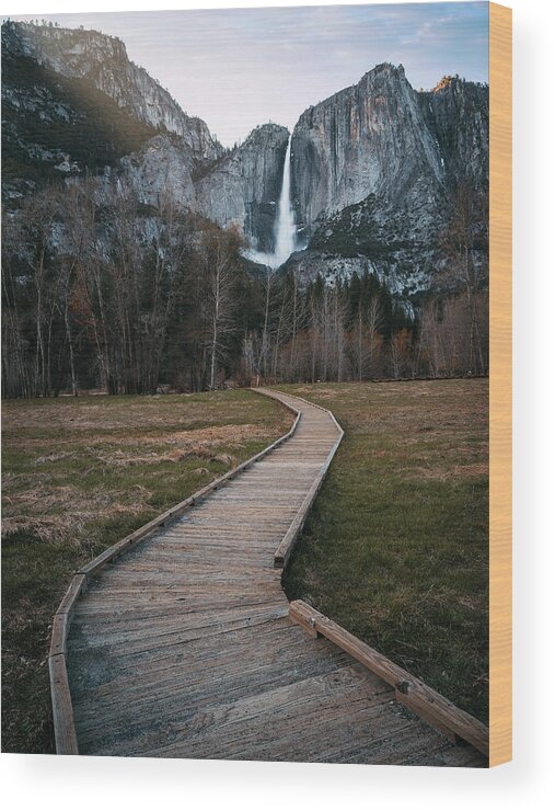 Upper Yosemite Falls Wood Print featuring the photograph Boardwalk Leading to Majestic Yosemite Falls by Alexander Sloutsky