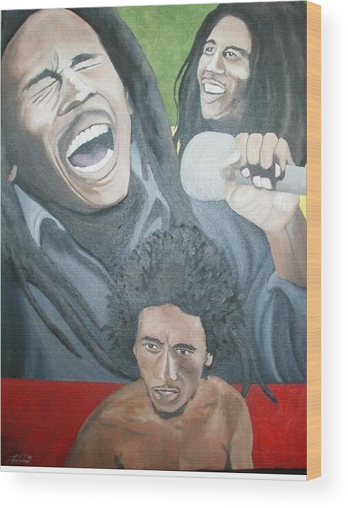 Portrait Wood Print featuring the painting Bob Marley Montage by Angelo Thomas