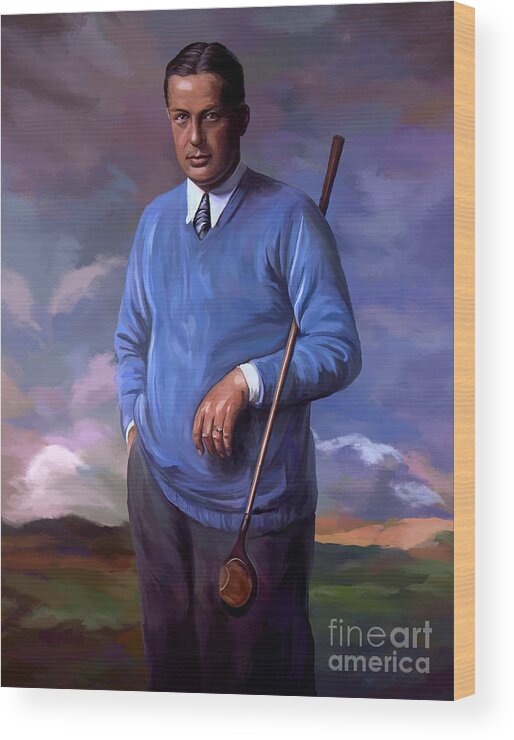 Bobby Jones Wood Print featuring the painting BobbyJones-OpenChampion1926 reproduction by Tim Gilliland