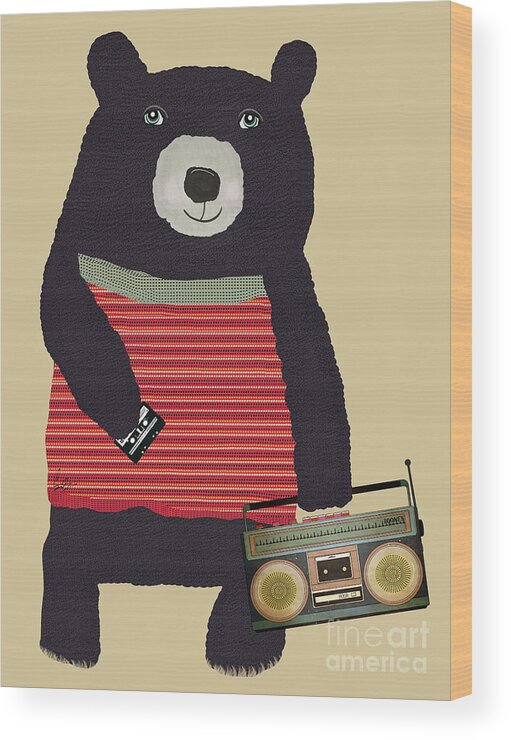 Bears Wood Print featuring the painting Boomer Bear by Bri Buckley