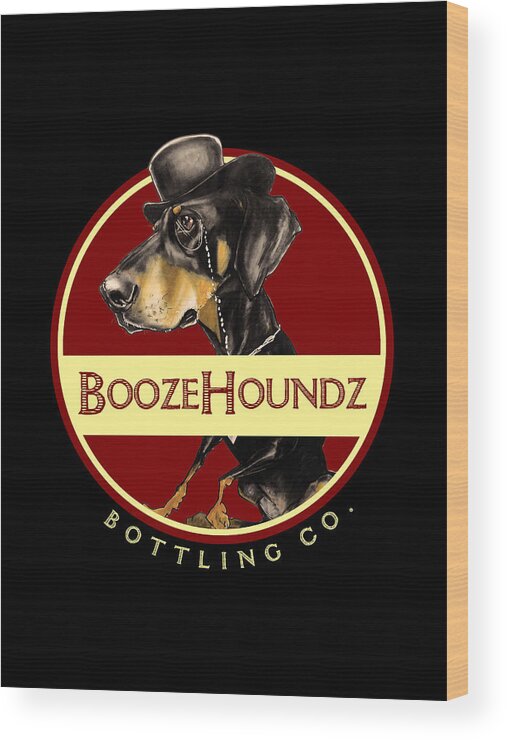 Beer Wood Print featuring the drawing BoozeHoundz Bottling Co. by John LaFree