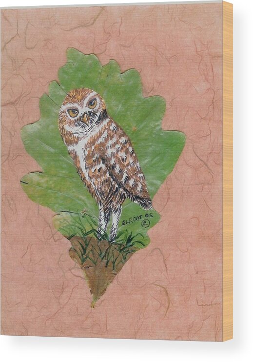 Bird Wood Print featuring the painting Borrowing Owl by Ralph Root