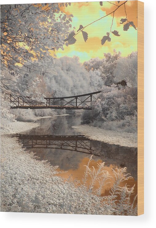 Infrared Photography Wood Print featuring the photograph Bridge Reflections by Jane Linders