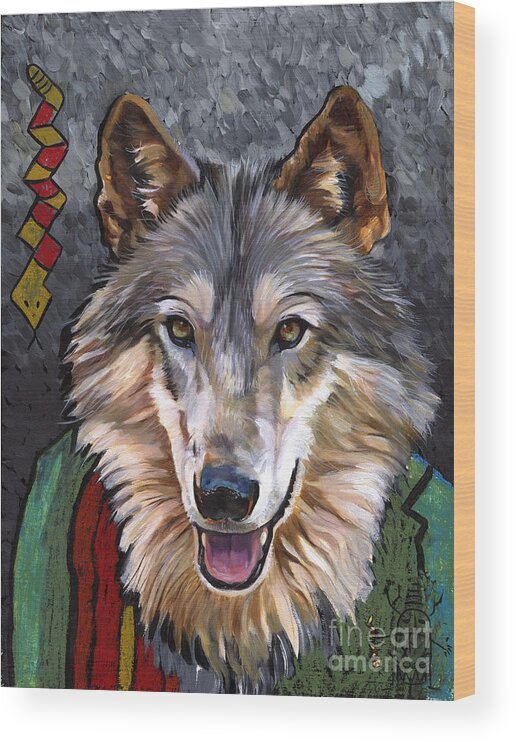 Wolf Wood Print featuring the painting Brother Wolf by J W Baker