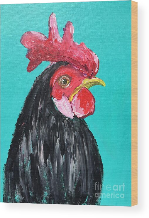 Rooster Wood Print featuring the painting Bruce by Kim Heil