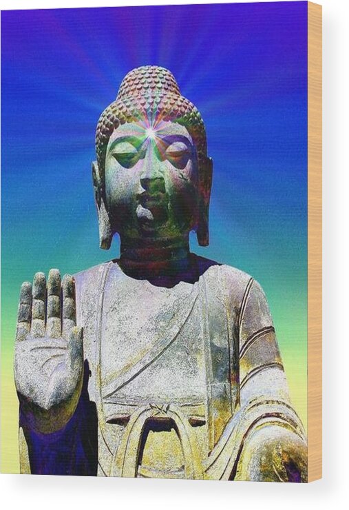 Buddha Wood Print featuring the photograph Buddha Blue by Ben Freeman