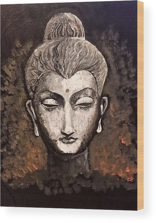 Buddha Wood Print featuring the painting Buddha by Carole Hutchison