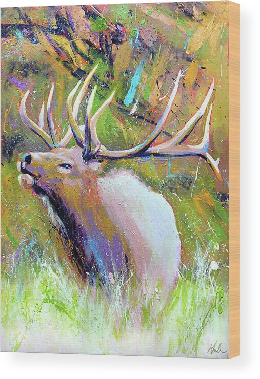 Elk Wood Print featuring the painting Bugling Elk by Steve Gamba