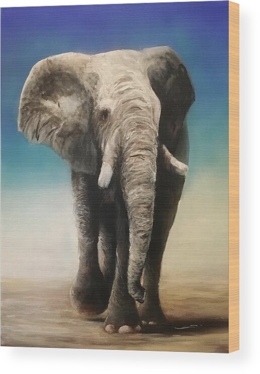 Bull Elephant On Dry Landscape Wood Print featuring the painting Bull 4 by Joe Bracco