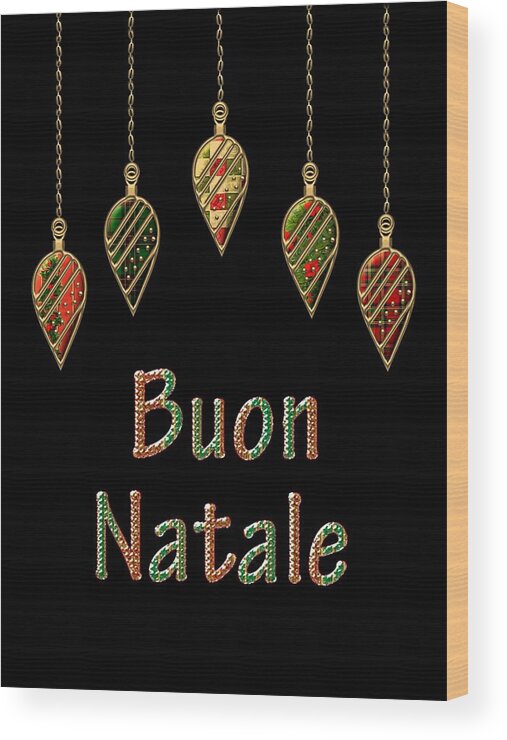 Red Wood Print featuring the digital art Buon Natale Italian Merry Christmas by Movie Poster Prints