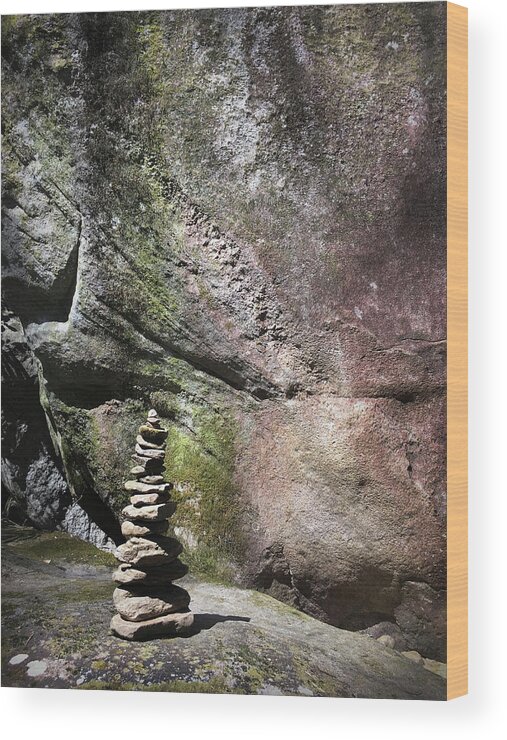Kelly Hazel Wood Print featuring the photograph Cairn Rock Stack at Jones Gap State Park by Kelly Hazel