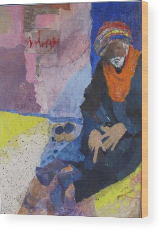 Watercolor Wood Print featuring the mixed media Cairo Street Beggar by Carole Johnson