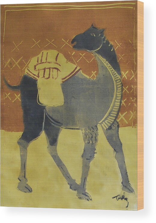 Camel Wood Print featuring the painting Camel Looking Back by Thomas Tribby